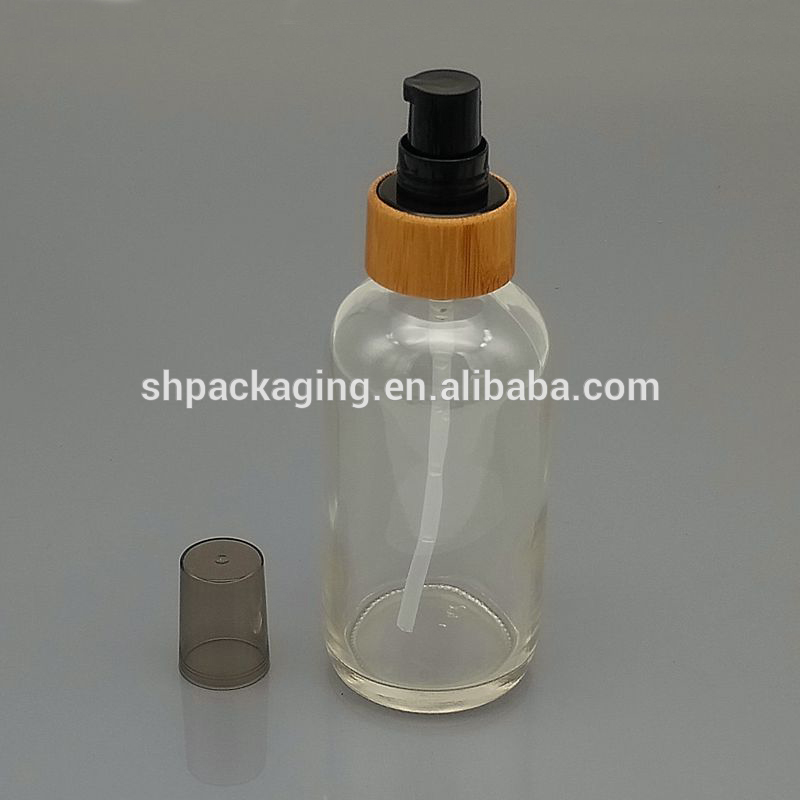 clear glass bottles with bamboo cap 24/410 bamboo dropper 1oz 4oz spray bottle and 10ml 30ml roll on bottles