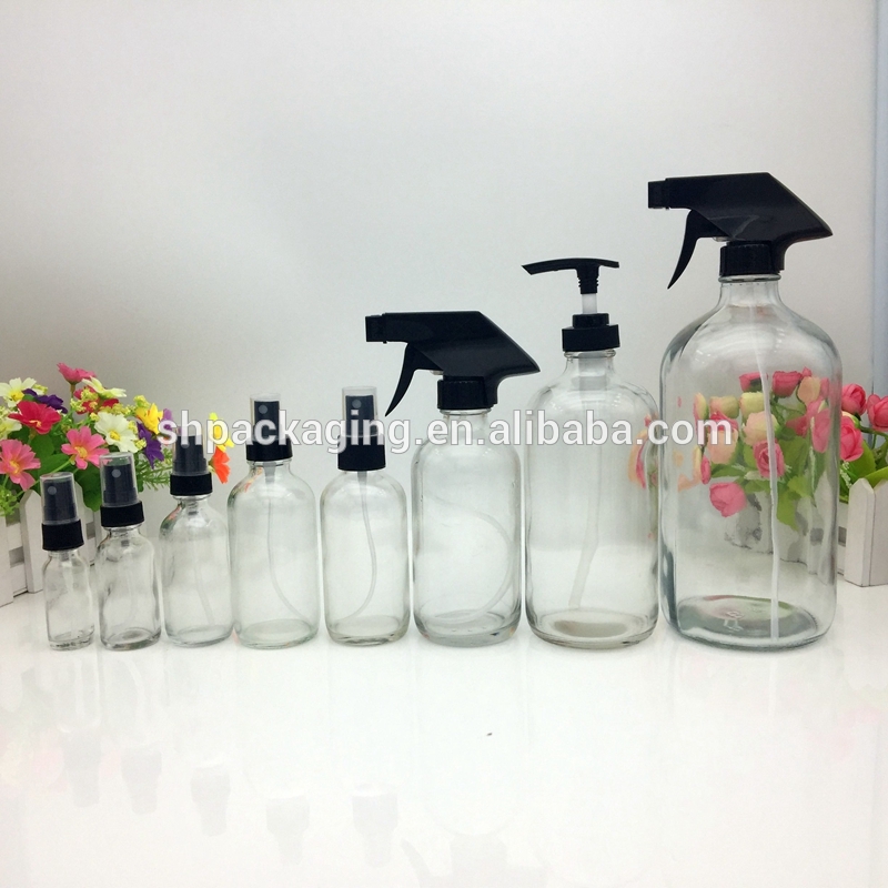 clear glass bottles with bamboo cap 24/410 bamboo dropper 1oz 4oz spray bottle and 10ml 30ml roll on bottles