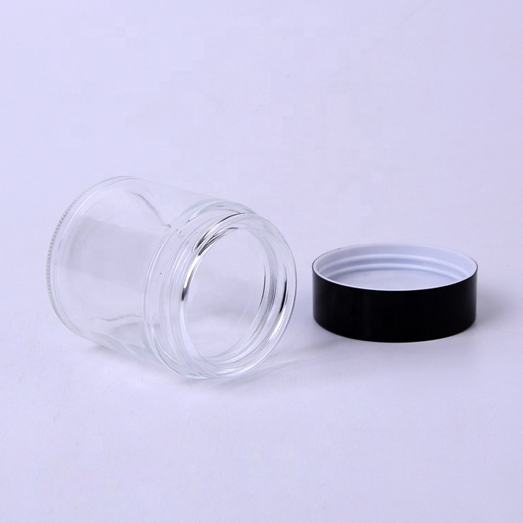 clear glass cosmetic cream jar 5g 10g 20g 30g 50g black lid glass jars 20ml 30 ml 50ml clear glass jar with black lid