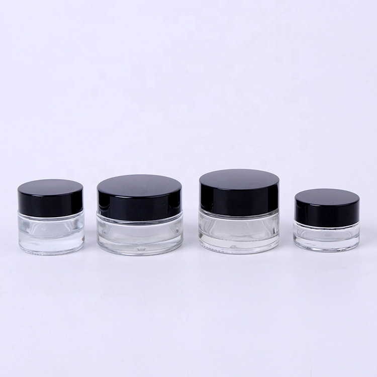 clear glass cosmetic cream jar 5g 10g 20g 30g 50g black lid glass jars 20ml 30 ml 50ml clear glass jar with black lid