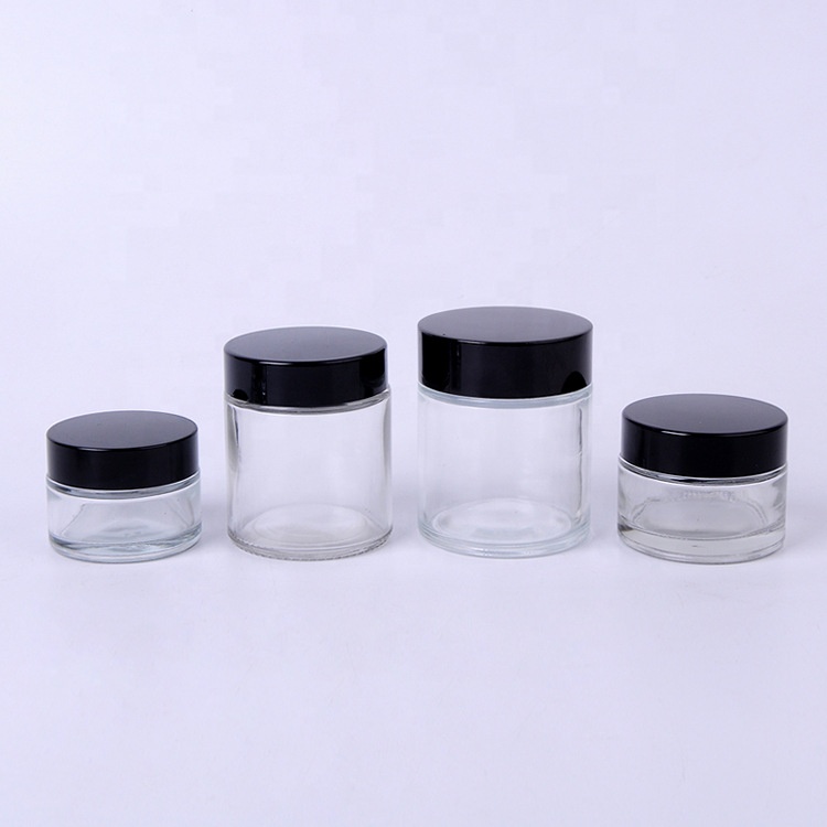 clear glass cosmetic cream jar 5g 10g 20g 30g 50g black lid glass jars 20ml 30 ml 50ml clear glass jar with black lid