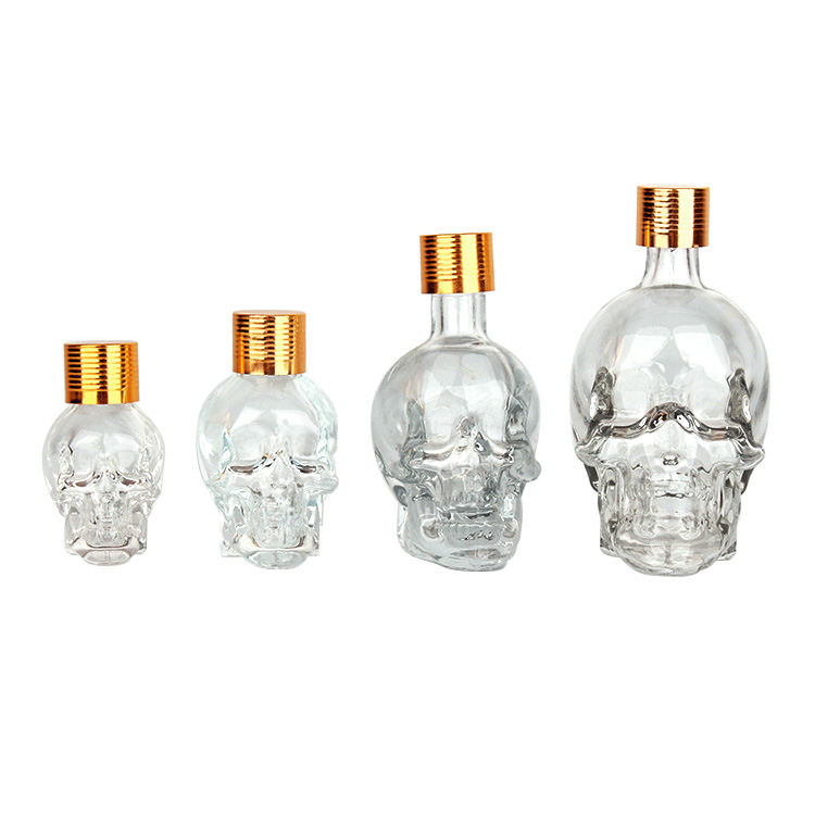 clear glass skull bottle aluminium plastic lids 15ml 30ml 50ml 100ml