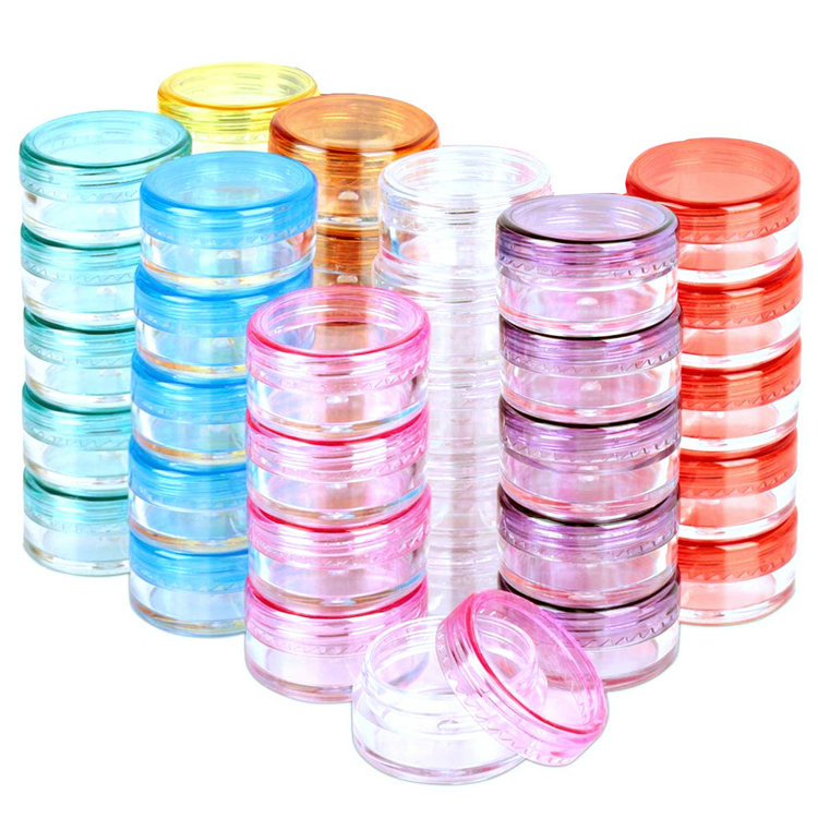 clear jar 3g 5g 10g 15g 20g 30g Empty Plastic Cream  Jars Sample Pots Cosmetic Container with Colored Lids
