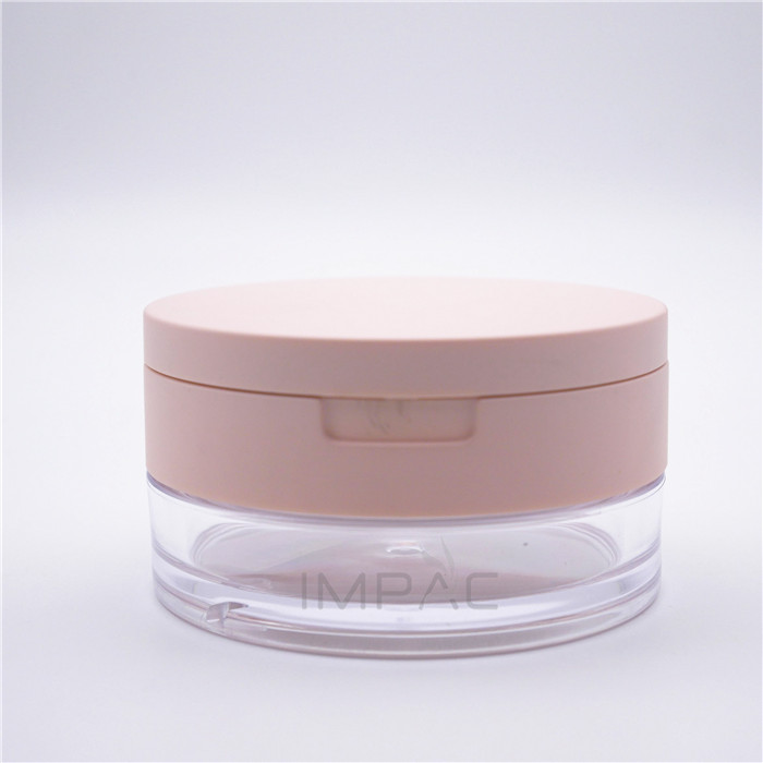 clear pink top setting powder makeup jar with sifter soft puff 15g