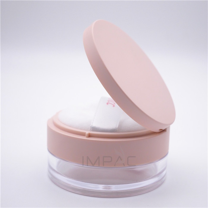 clear pink top setting powder makeup jar with sifter soft puff 15g