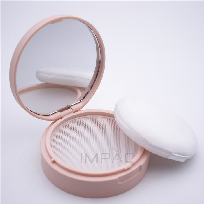 clear pink top setting powder makeup jar with sifter soft puff 15g