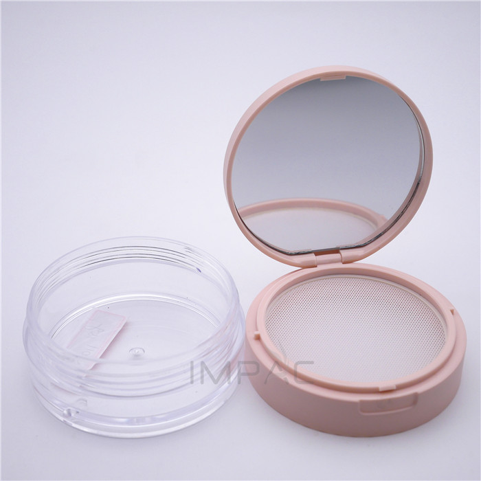 clear pink top setting powder makeup jar with sifter soft puff 15g