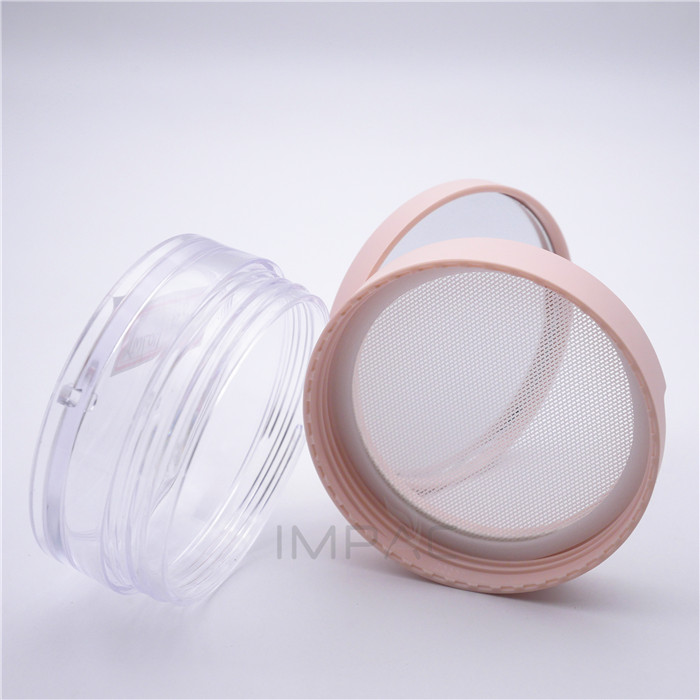 clear pink top setting powder makeup jar with sifter soft puff 15g