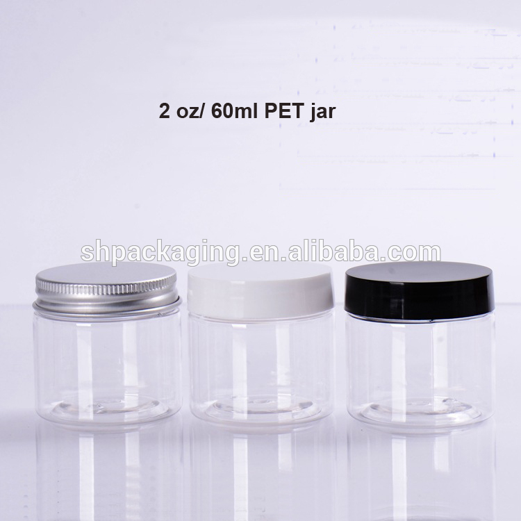 clear plastic pet cream jar black plastic cap 60ml cosmetic container 2oz plastic jar