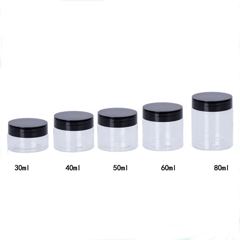clear plastic pet cream jar black plastic cap 60ml cosmetic container 2oz plastic jar