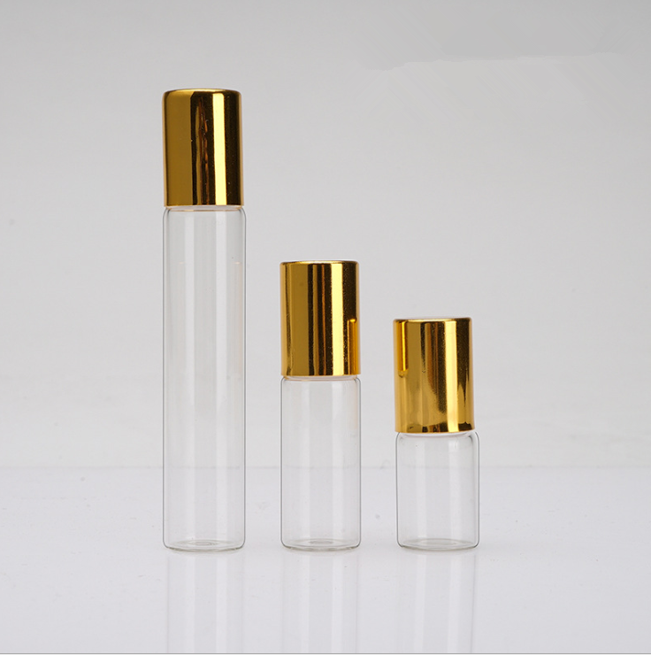 clear roll on glass 3ml 5ml 10ml roller bottle with white gold black aluminum cap