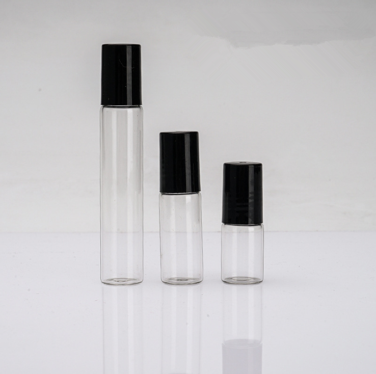 clear roll on glass 3ml 5ml 10ml roller bottle with white gold black aluminum cap