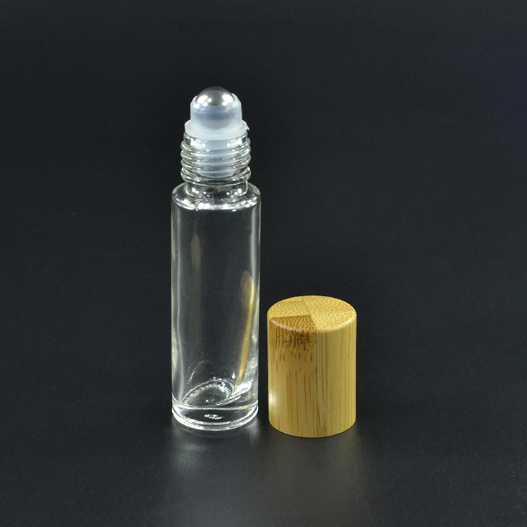 clear roller bottle 10ml glass roll on bottle with bamboo lid and rollers