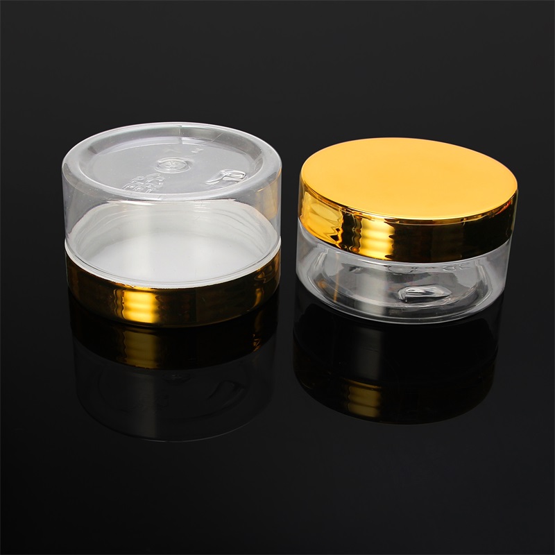 clear round cosmetic jar 100ml PET plastic cream jar with gold lids