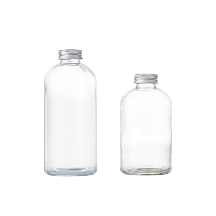 clear round glass drinking bottle for milk tea 350ml 500ml with screw cap