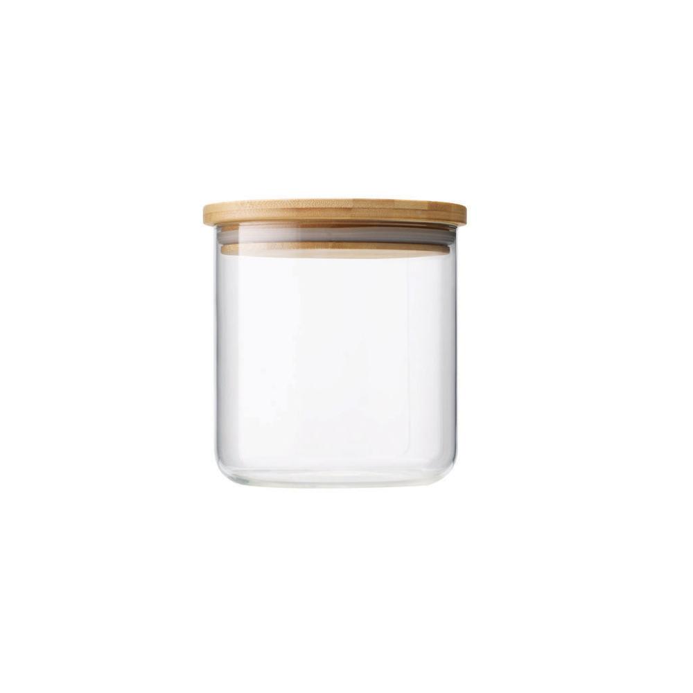 clear round glass storage food jar with bamboo wooden top