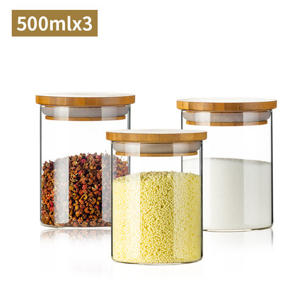 clear round glass storage food jar with bamboo wooden top