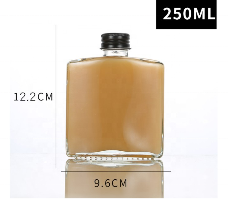 clear square 6oz eco reusability wine coffee cold juice beverage glass bottle with gold white silver cap 200ml250ml