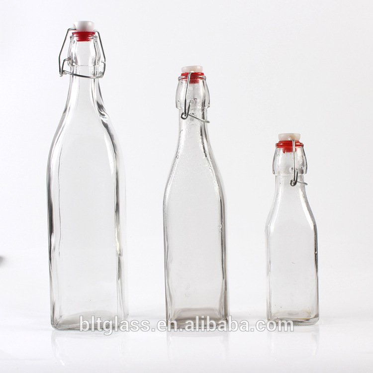 clear square shape swing top glass bottles 250ml 500ml 1000ml 1l wholesale