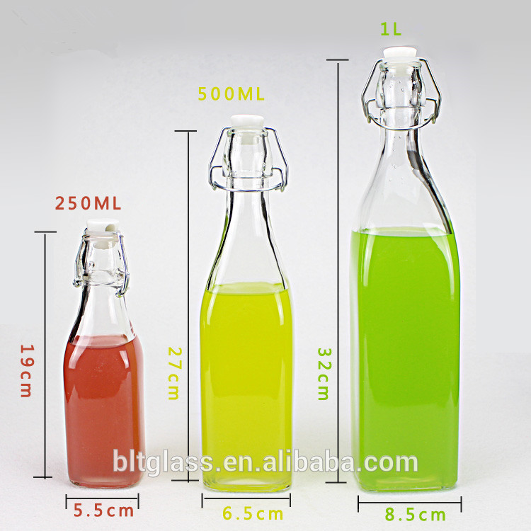 clear square shape swing top glass bottles 250ml 500ml 1000ml 1l wholesale