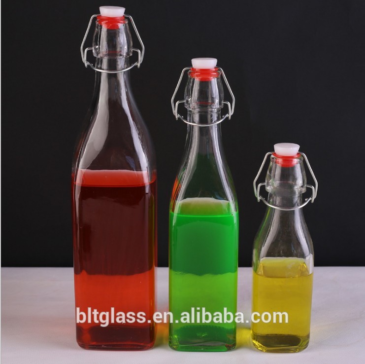 clear square shape swing top glass bottles 250ml 500ml 1000ml 1l wholesale
