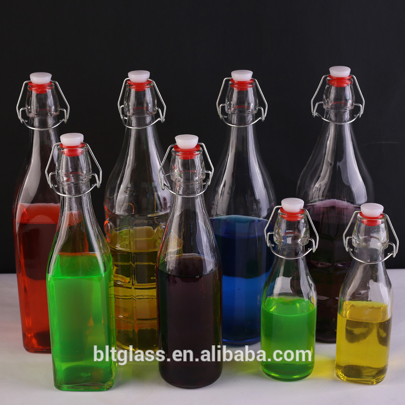 clear square shape swing top glass bottles 250ml 500ml 1000ml 1l wholesale