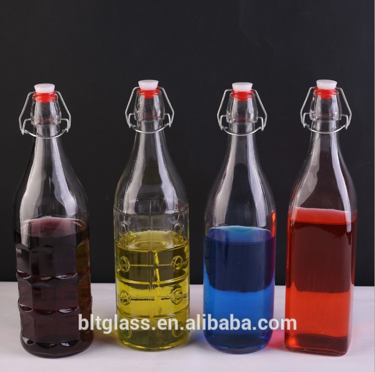 clear square shape swing top glass bottles 250ml 500ml 1000ml 1l wholesale
