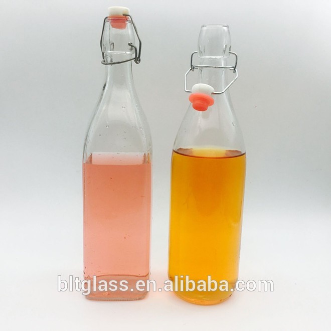 clear square shape swing top glass bottles 250ml 500ml 1000ml 1l wholesale