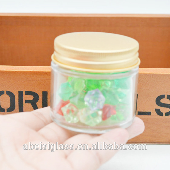 clear straight side cosmetic glass face cream jar with gold metal lid