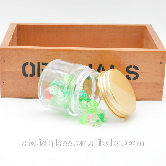 clear straight side cosmetic glass face cream jar with gold metal lid