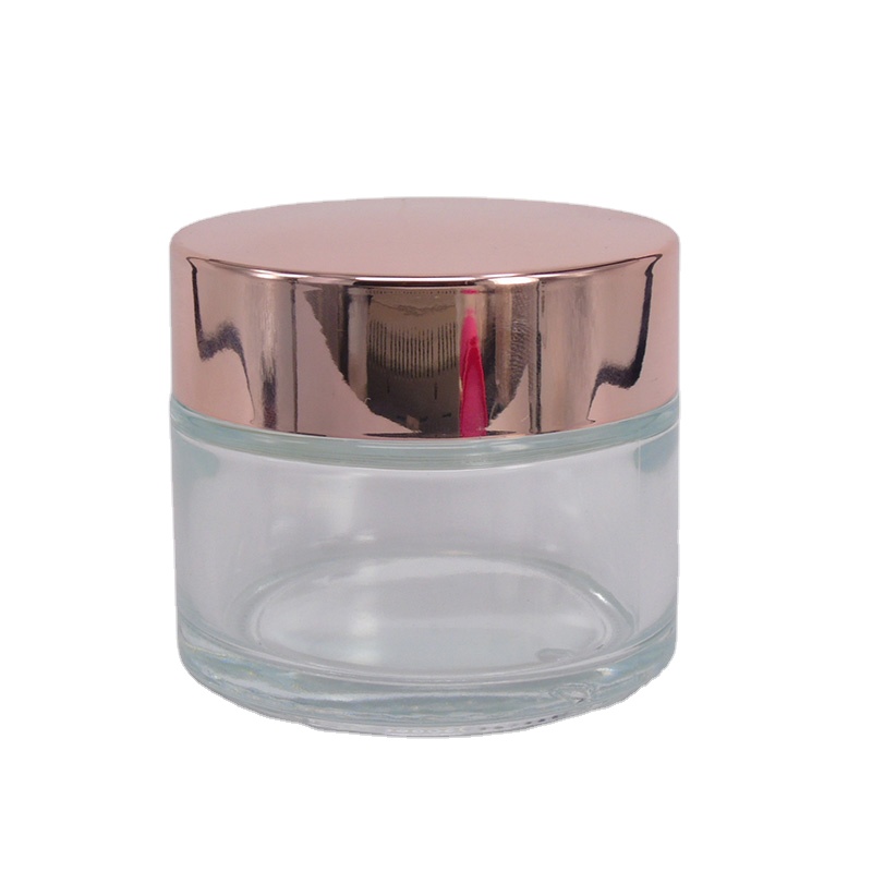 clear transparent/frost 50g/ml cream jar glass jar with rose gold lid