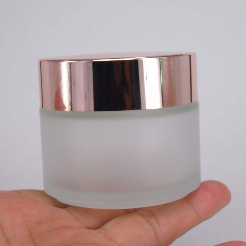 clear transparent/frost 50g/ml cream jar glass jar with rose gold lid