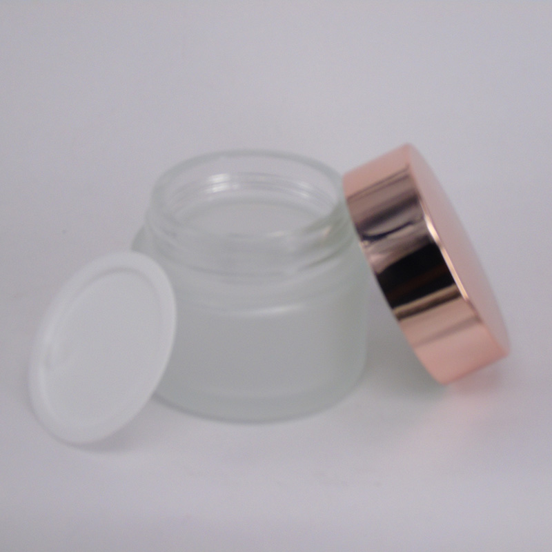 clear transparent/frost 50g/ml cream jar glass jar with rose gold lid