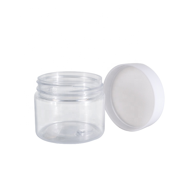 clear white lid empty jar for body scrub 50g 80g 100g 150g 250g 500g PET Plastic candy jar with aluminum screw lid