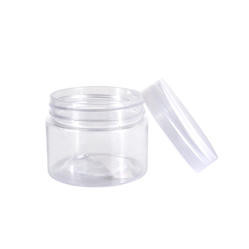 clear white lid empty jar for body scrub 50g 80g 100g 150g 250g 500g PET Plastic candy jar with aluminum screw lid