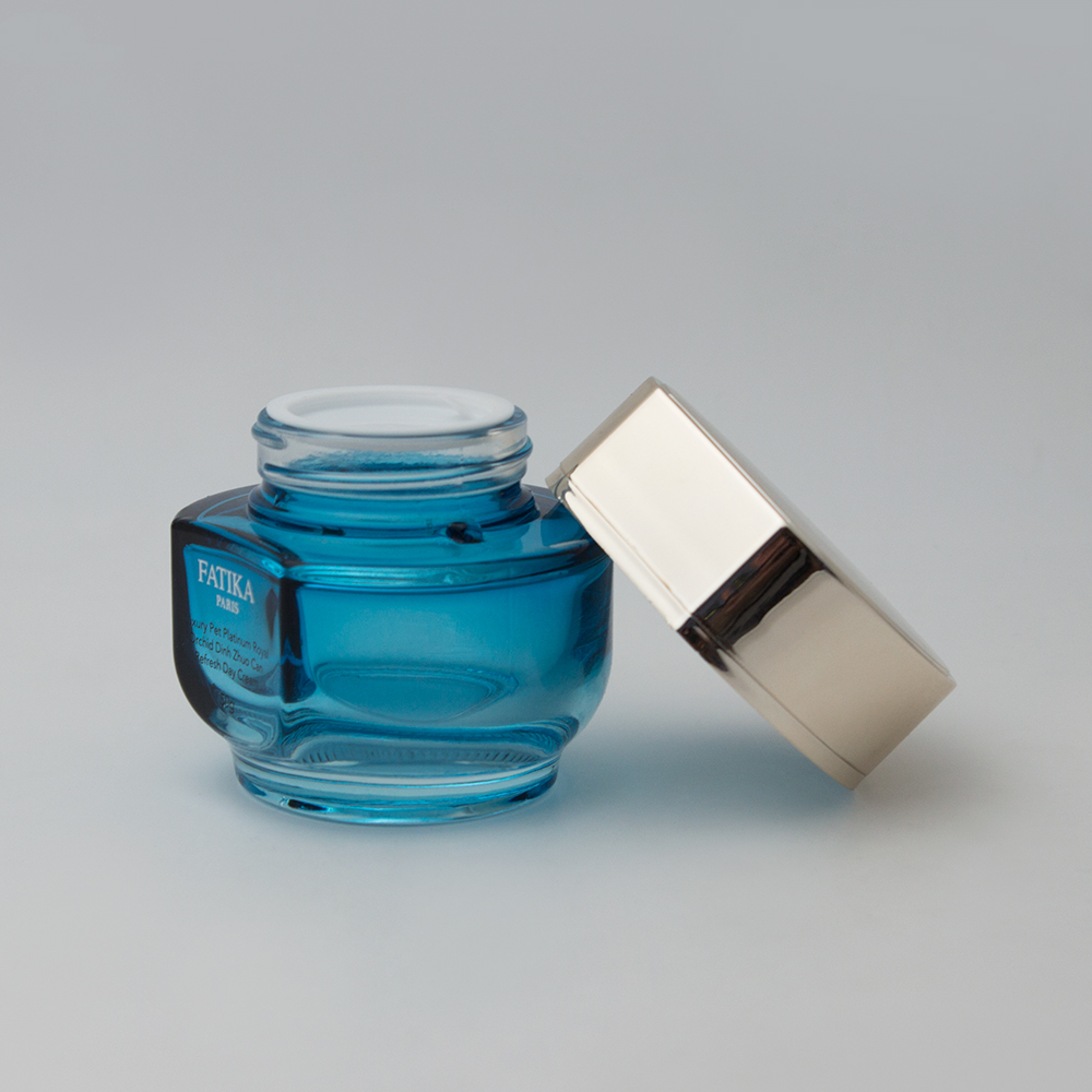 cobalt blue empty face cream glass jar