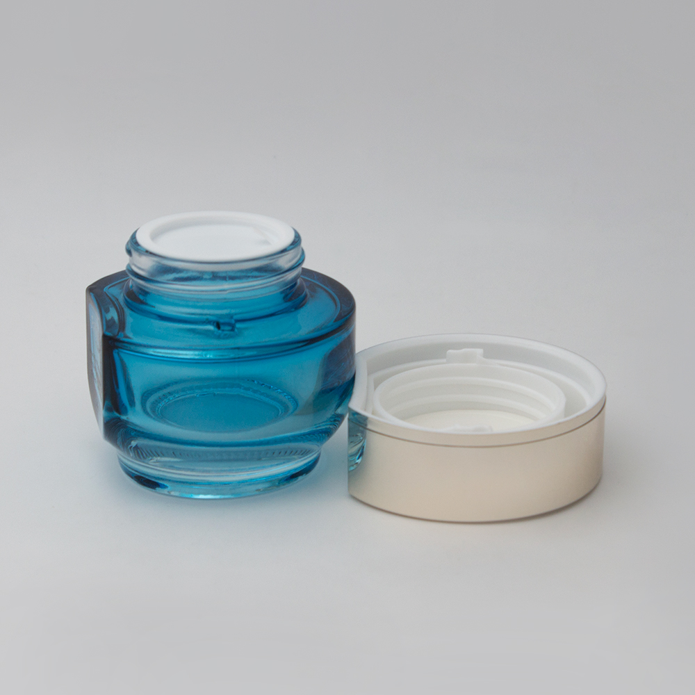 cobalt blue empty face cream glass jar