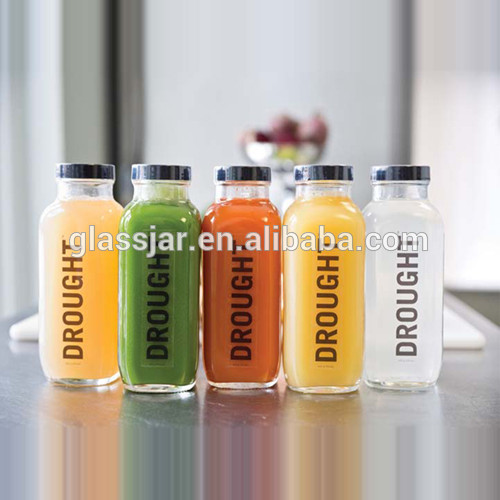 cold pressed juice 250ml 300ml 500ml 16oz clear french square glass bottles with plastic screw cap