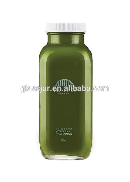 cold pressed juice 250ml 300ml 500ml 16oz clear french square glass bottles with plastic screw cap