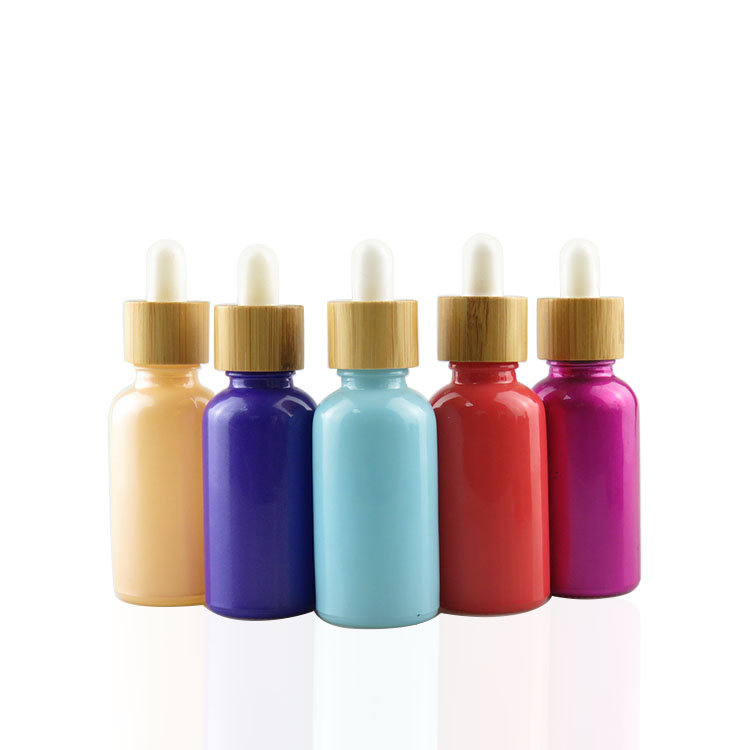 colored glass bamboo dropper bottle 30ml with bamboo cap