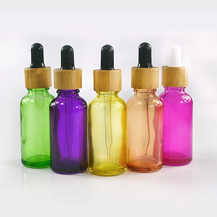 colored glass bamboo dropper bottle 30ml with bamboo cap