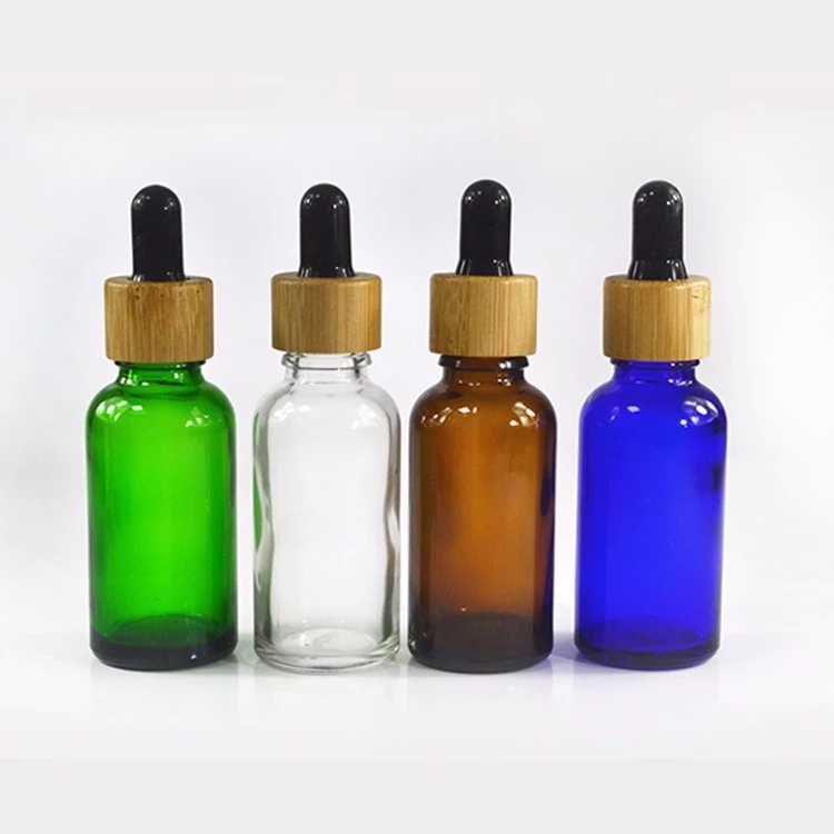 colored glass bamboo dropper bottle 30ml with bamboo cap