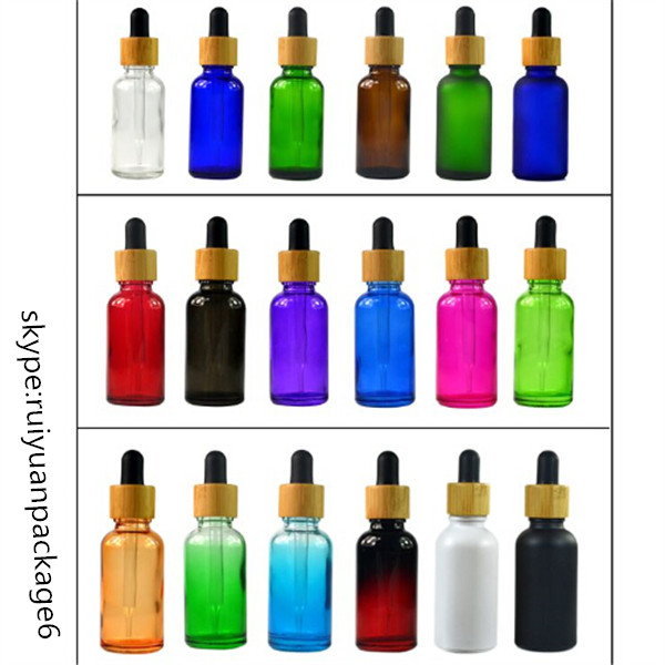 colorful 15ml 30ml 50ml 100ml round rectangular square glass dropper bottle with bamboo lids for serum essential oil