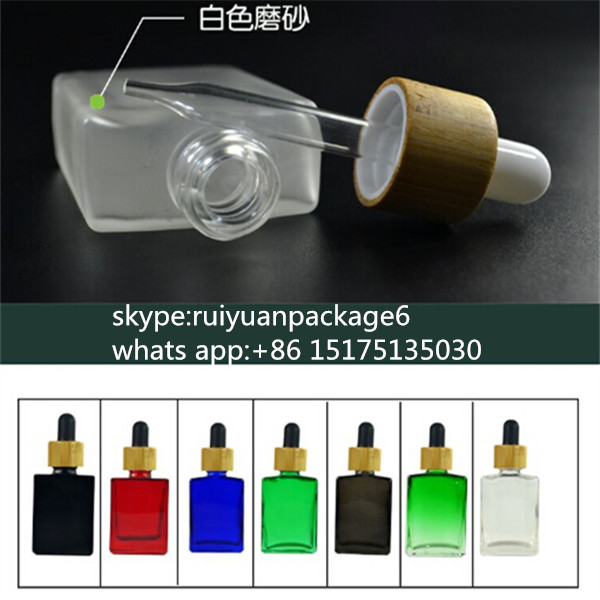 colorful 15ml 30ml 50ml 100ml round rectangular square glass dropper bottle with bamboo lids for serum essential oil