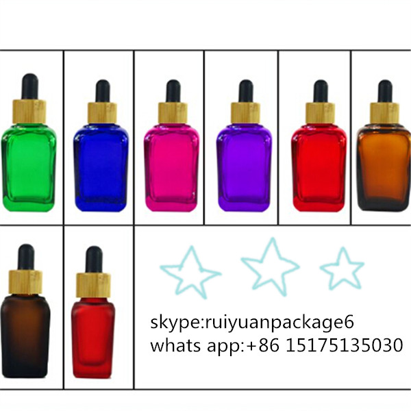 colorful 15ml 30ml 50ml 100ml round rectangular square glass dropper bottle with bamboo lids for serum essential oil