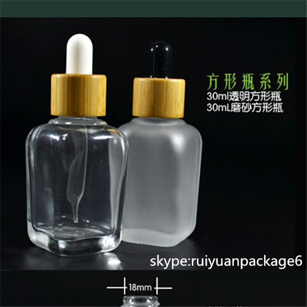 colorful 15ml 30ml 50ml 100ml round rectangular square glass dropper bottle with bamboo lids for serum essential oil