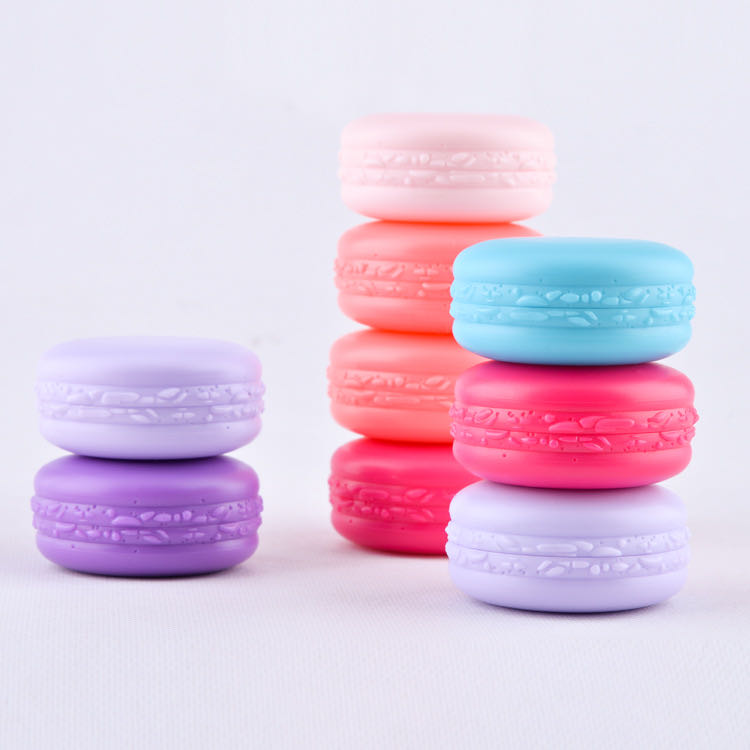 colorful empty 10g macaron shape cosmetic jar plastic macaron shaped lip balm jar