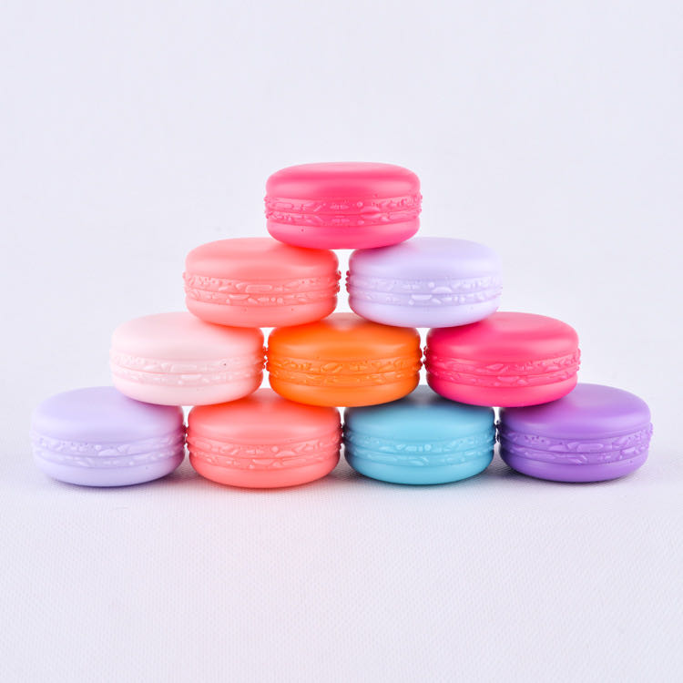 colorful empty 10g macaron shape cosmetic jar plastic macaron shaped lip balm jar