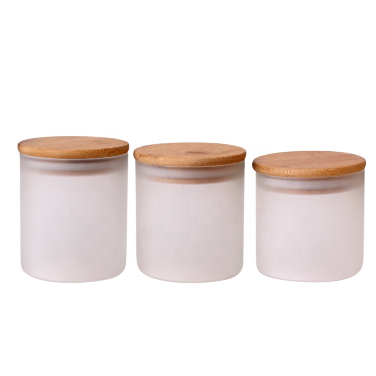 cooking use frosted borosilicate glass storage jar with bamboo lid