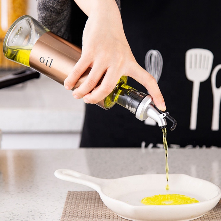 copper vinegar Salad Dressing Cruet container 300ml empty glass cooking wine bottle with pourer for sauce olive oil packaging